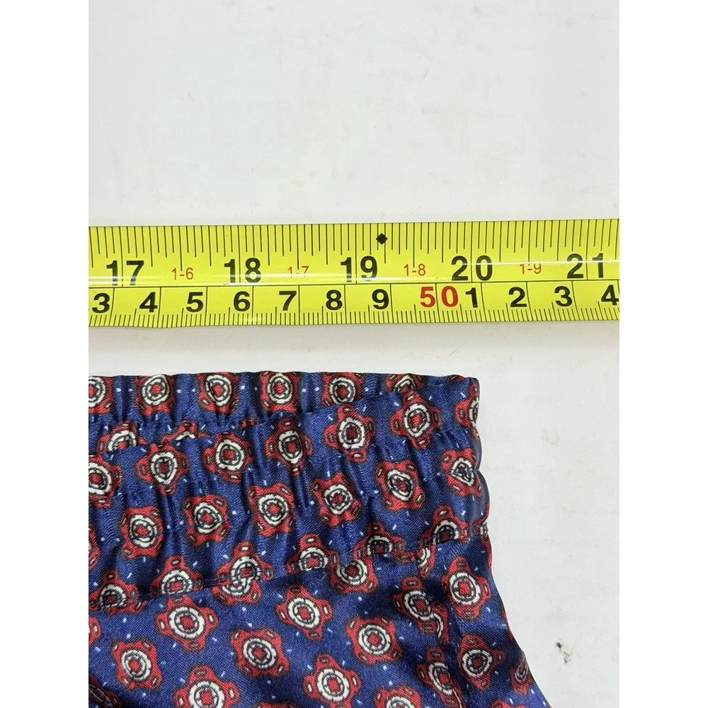 Robert Louis Men's Large Silk Blend Pajama Set Blue Red Print Button Front